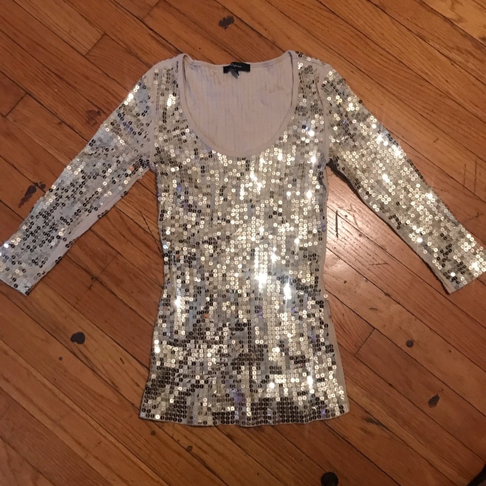 Express gold / beige sequin shirt. Size small